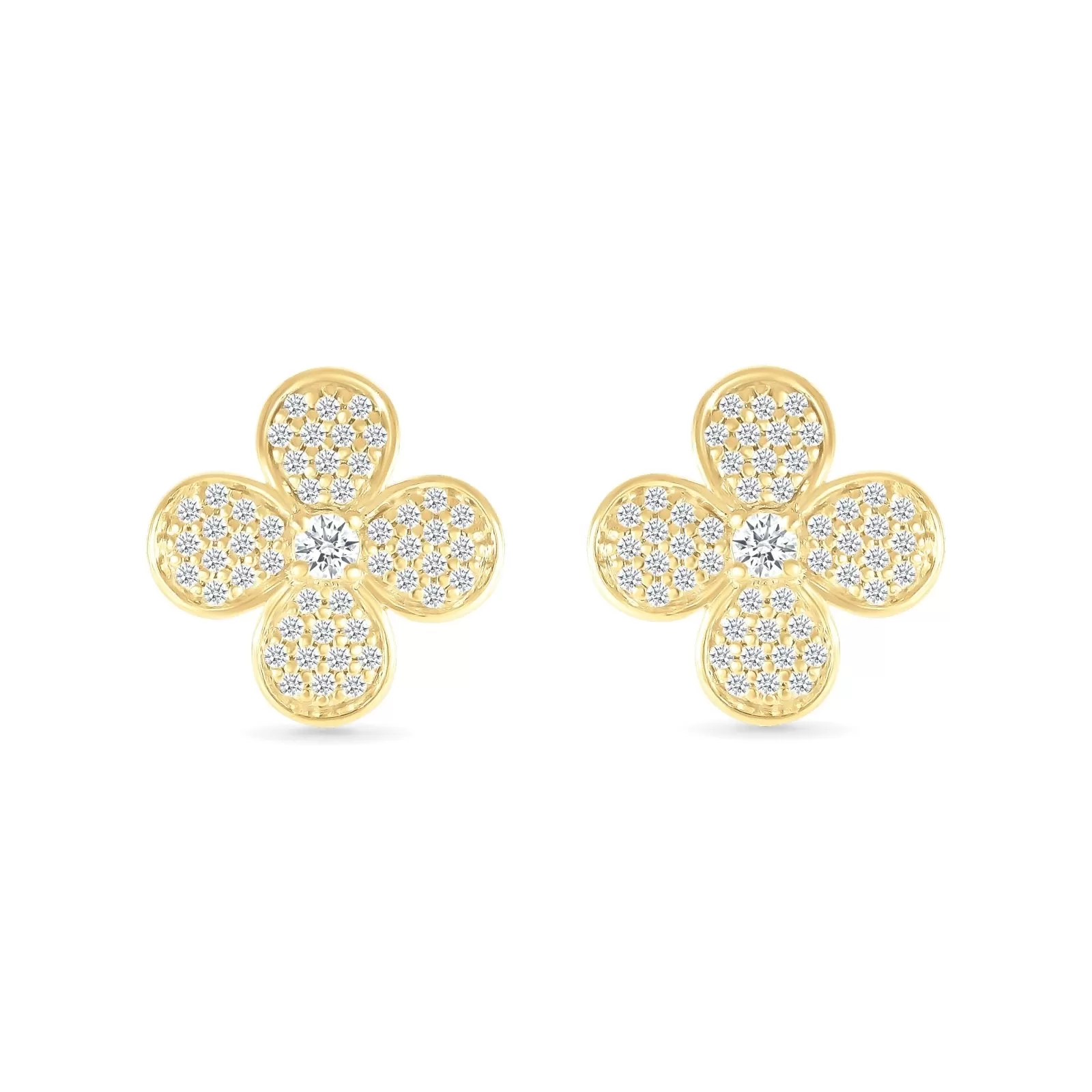 Four Petal Flower Diamond Pave Stud Earrings