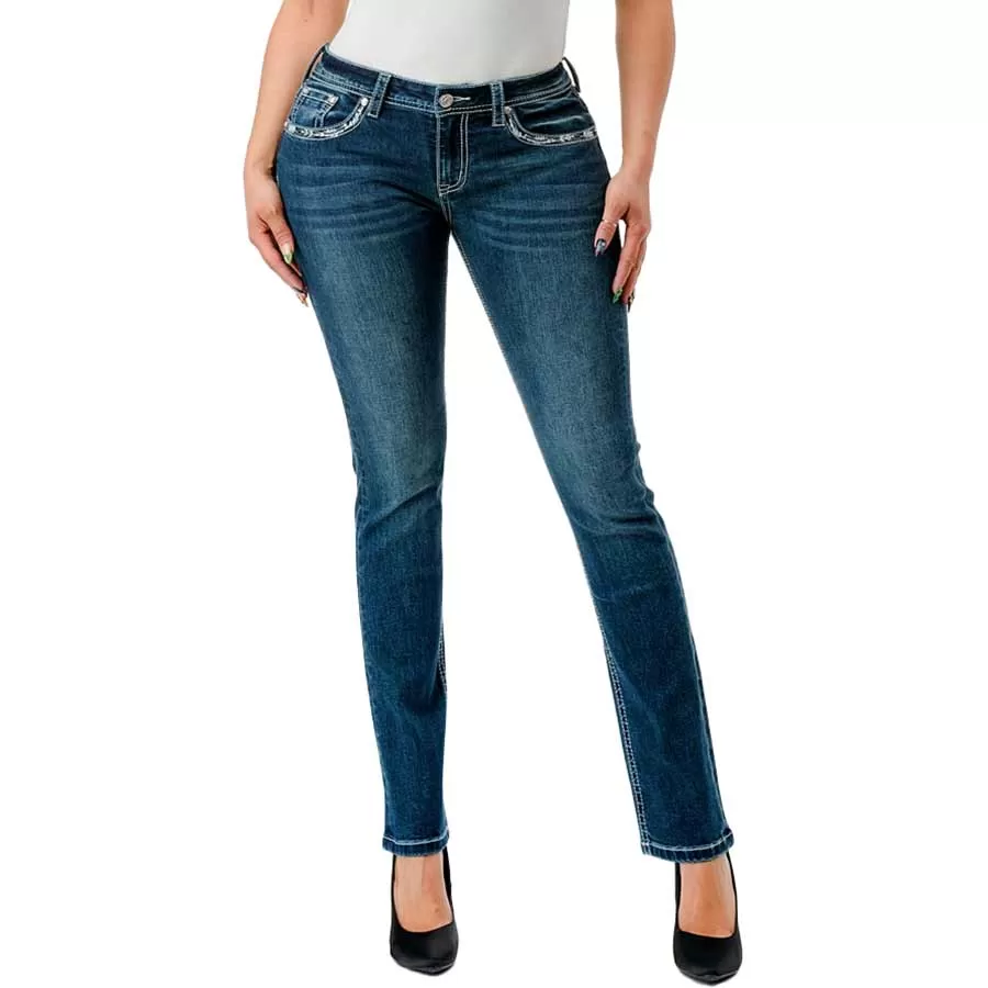 Grace in LA Women's Floral Bootcut Jeans