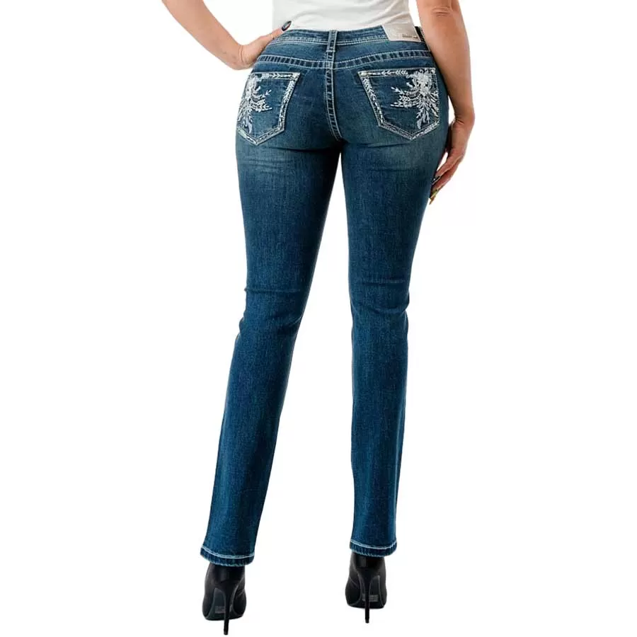 Grace in LA Women's Floral Bootcut Jeans