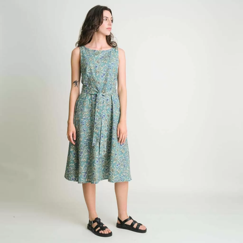 Grace Textured Cotton Swing Dress | Sea Green Print