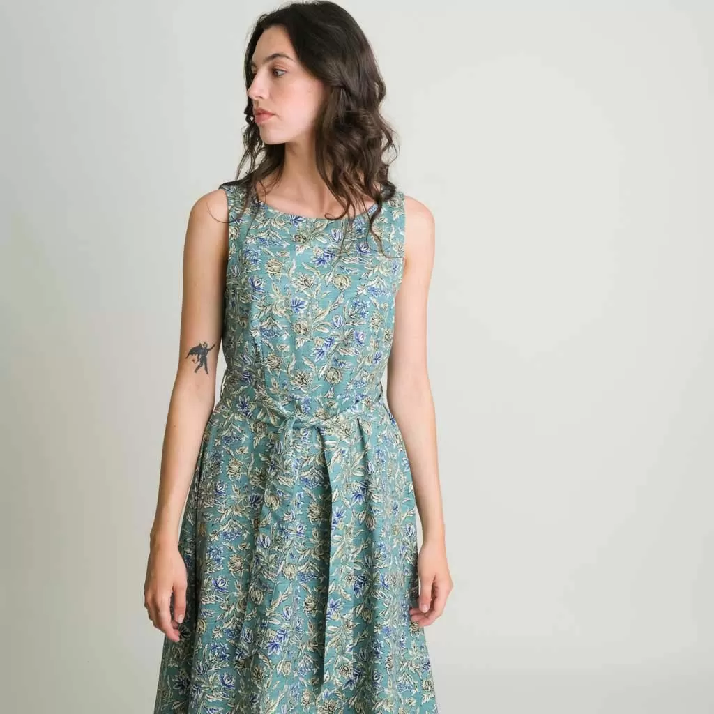 Grace Textured Cotton Swing Dress | Sea Green Print