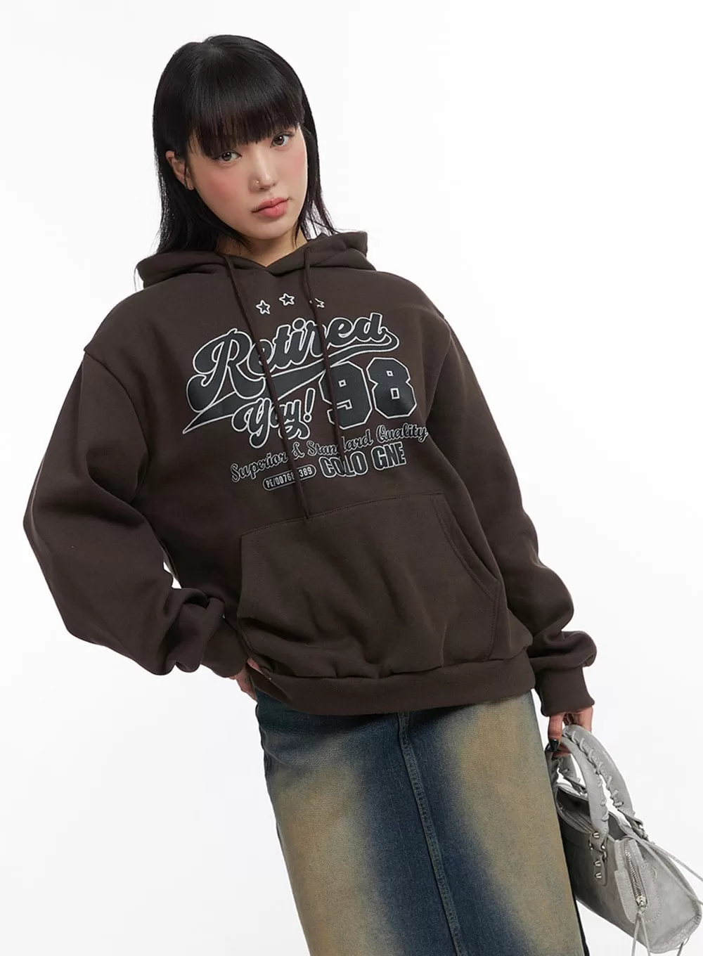 Graphic Lettering Drawstring Hoodie IJ411