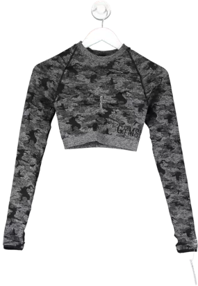 gymshark Black Adapt Camo Long Sleeve Crop UK S