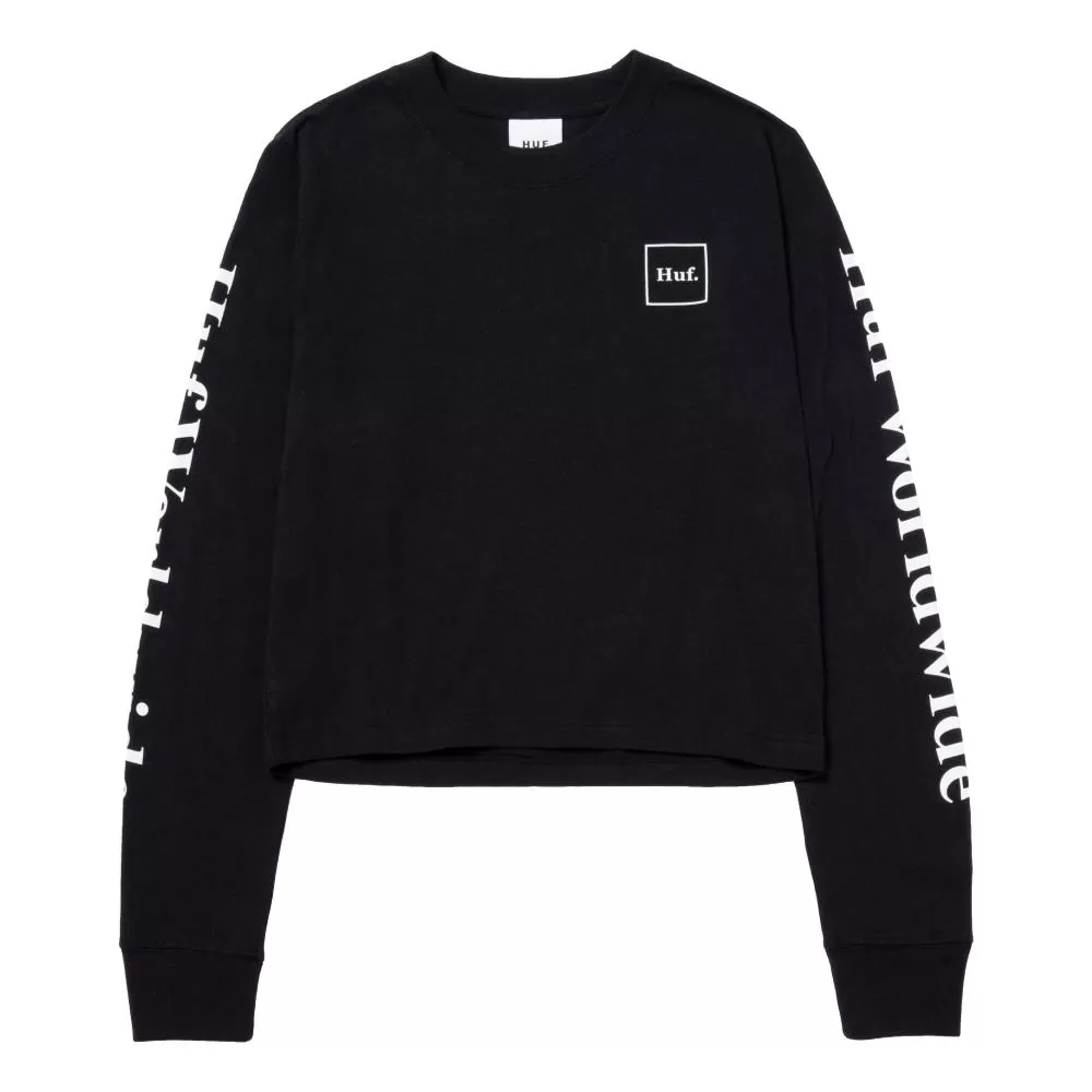 HUF WOMEN'S DOMESTIC L/S CROP TEE-BLACK