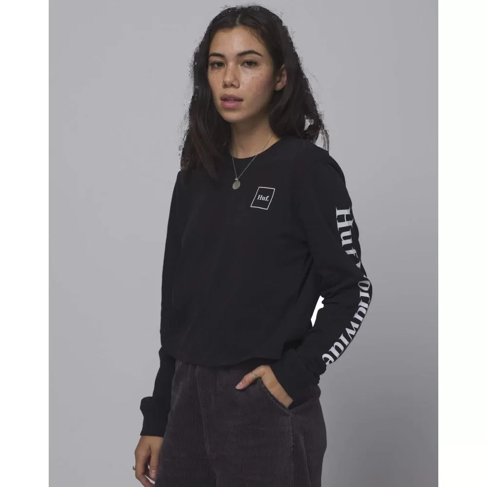 HUF WOMEN'S DOMESTIC L/S CROP TEE-BLACK