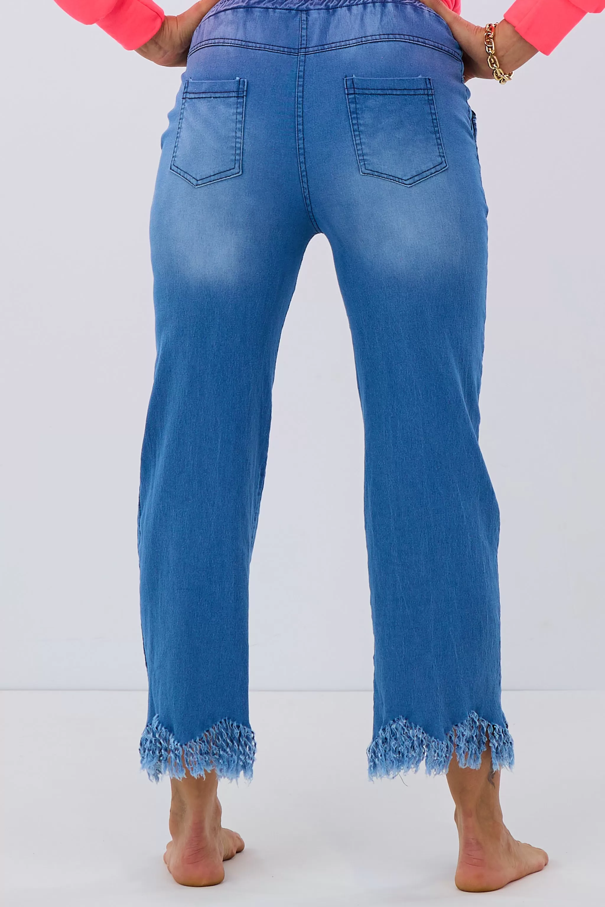 Jeans Schlupfhose mit Fransen, dunkelblau