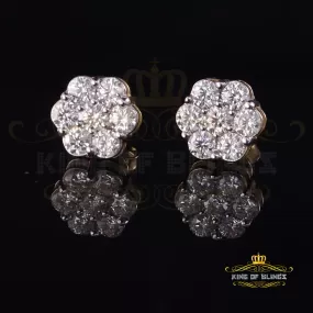 King of Bling's 4.34ct Cubic Zirconia 925 Yellow Silver Women's & Men's Hip Hop Floral Earrings