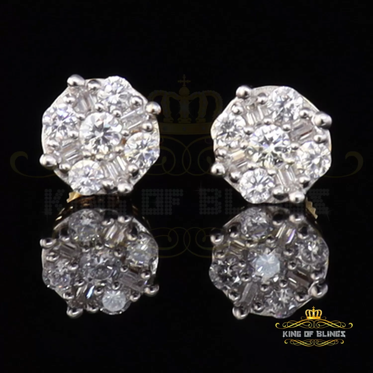 King of Bling's 925 Yellow 1.96ct Sterling Silver Cubic Zirconia Women's Hip Hop Round Earrings