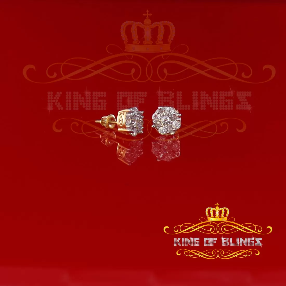 King of Bling's 925 Yellow 1.96ct Sterling Silver Cubic Zirconia Women's Hip Hop Round Earrings