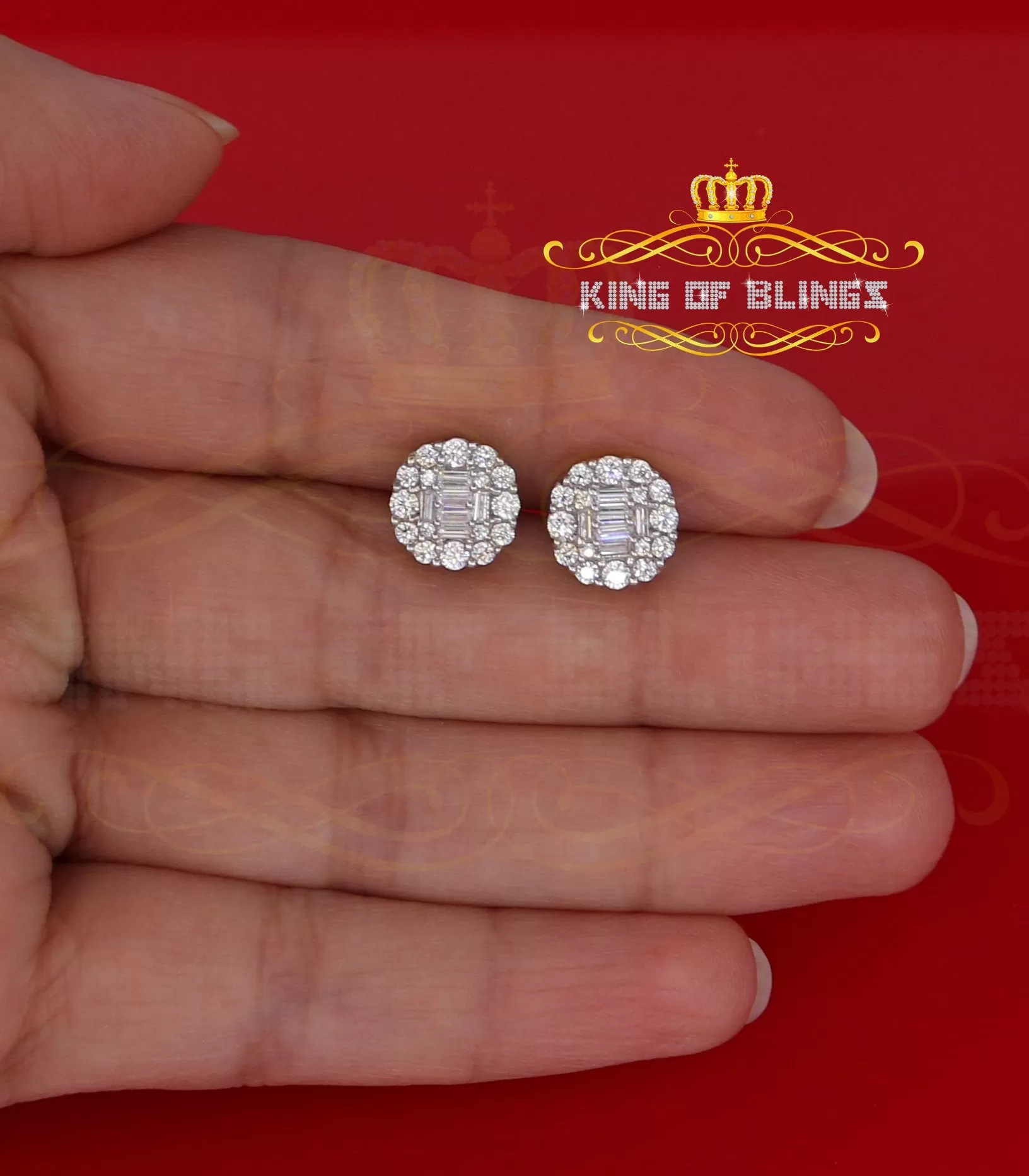 King of Blings- Aretes Para Hombre 925 White Silver 1.98ct Cubic Zirconia Round Women's Earrings