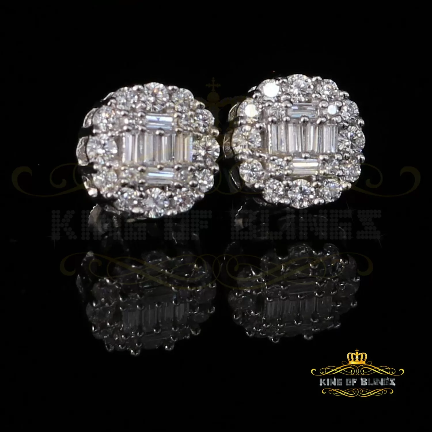 King of Blings- Aretes Para Hombre 925 White Silver 1.98ct Cubic Zirconia Round Women's Earrings