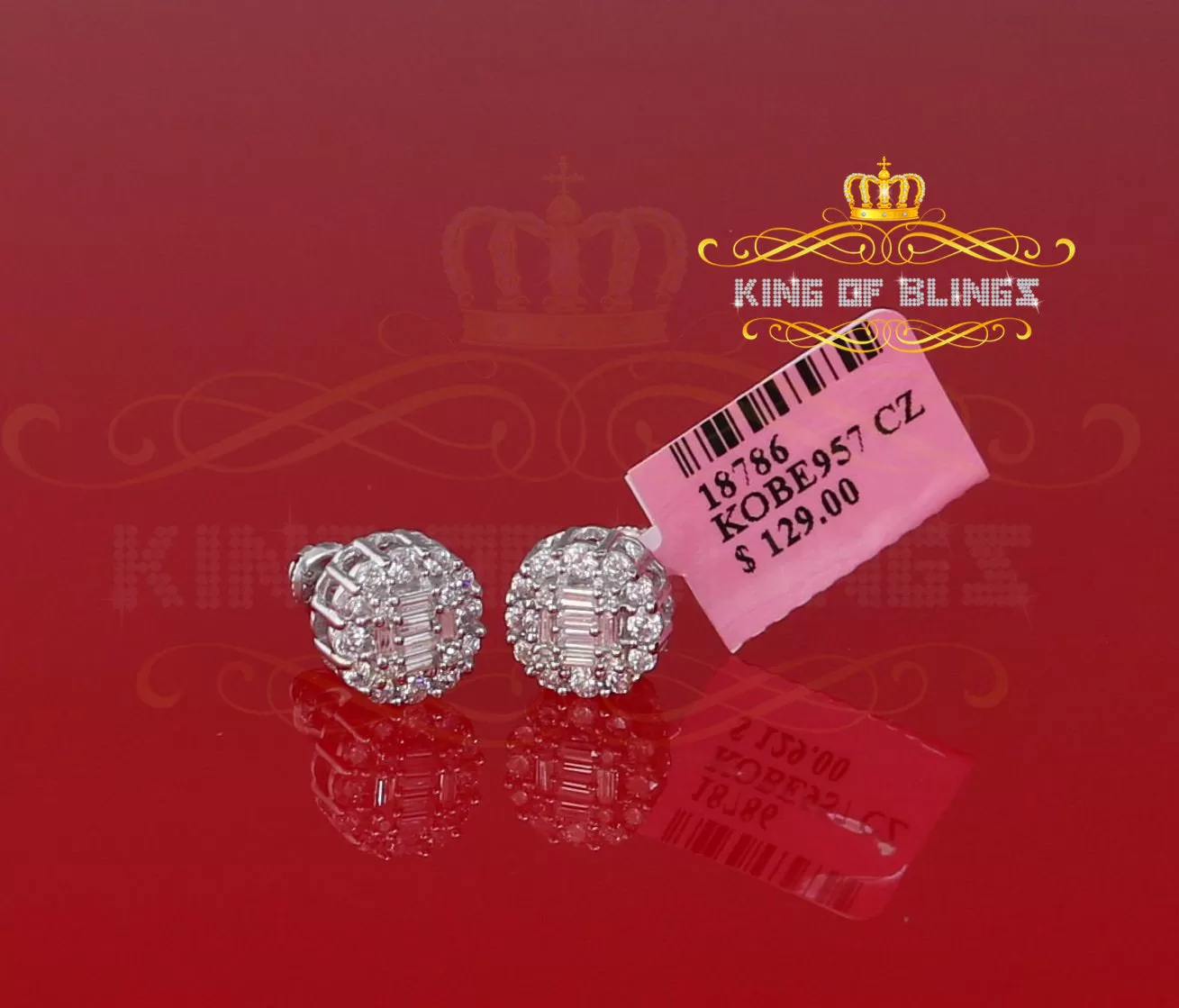 King of Blings- Aretes Para Hombre 925 White Silver 1.98ct Cubic Zirconia Round Women's Earrings