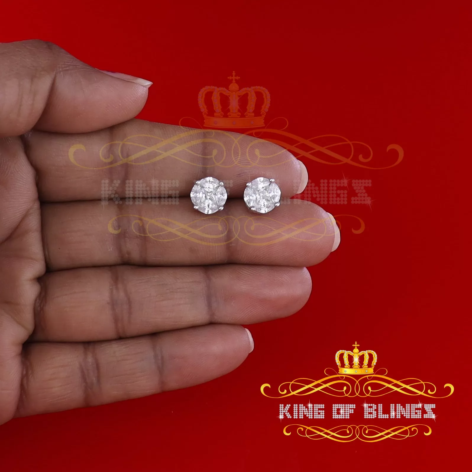 King of Blings- White 925 Sterling Silver 1.74ct Cubic Zirconia Women's & Men's Round Earrings