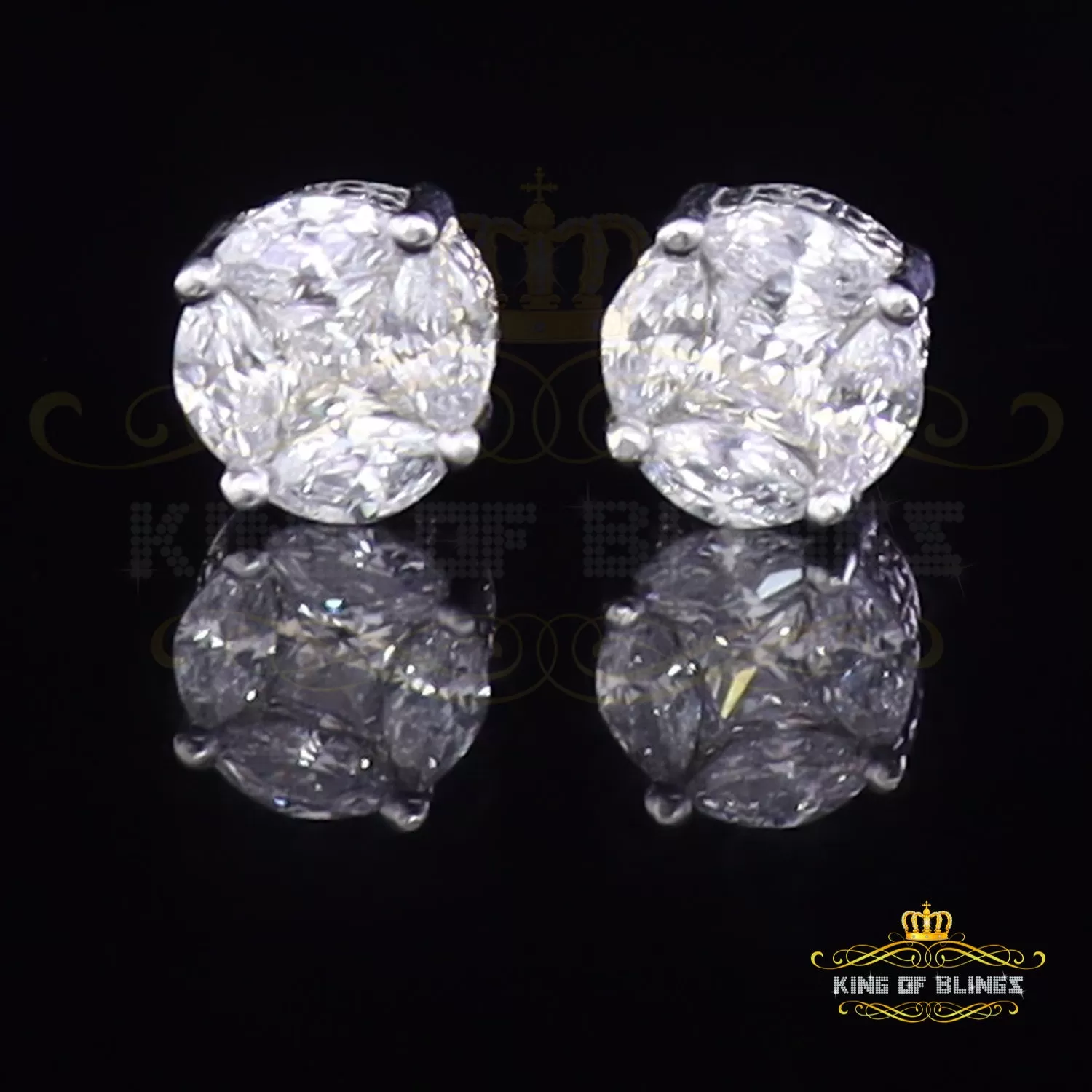 King of Blings- White 925 Sterling Silver 1.74ct Cubic Zirconia Women's & Men's Round Earrings