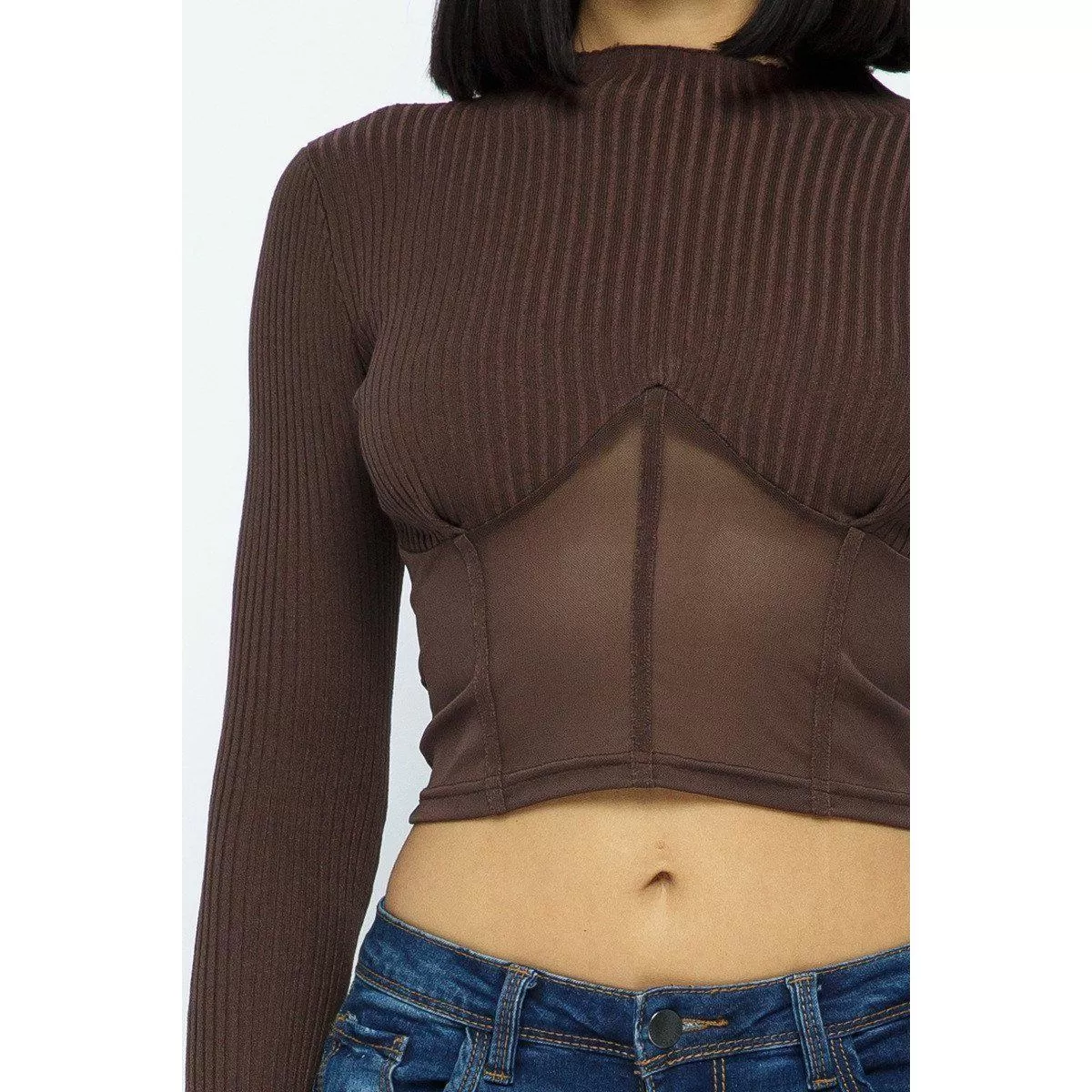 Knit Crop Top With Bottom Mesh