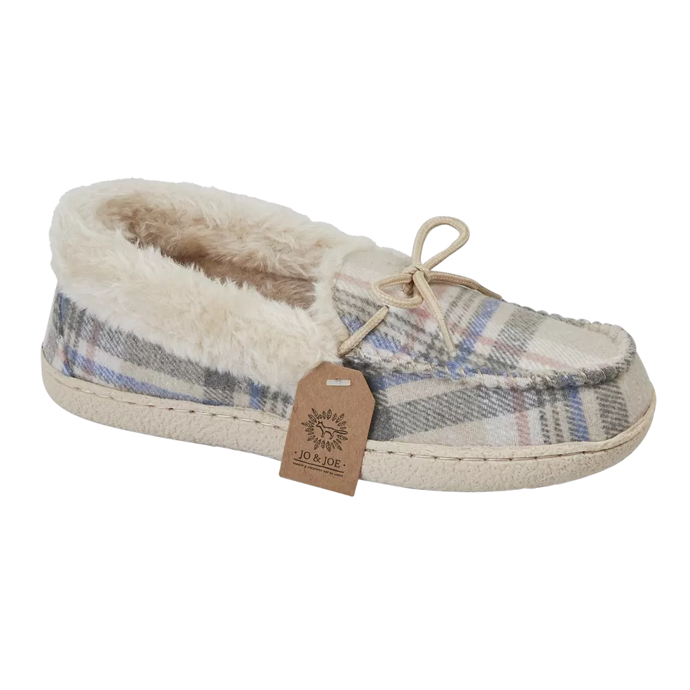 Ladies Bedroom Slippers Oatmeal Check Pembroke Jo & Joe