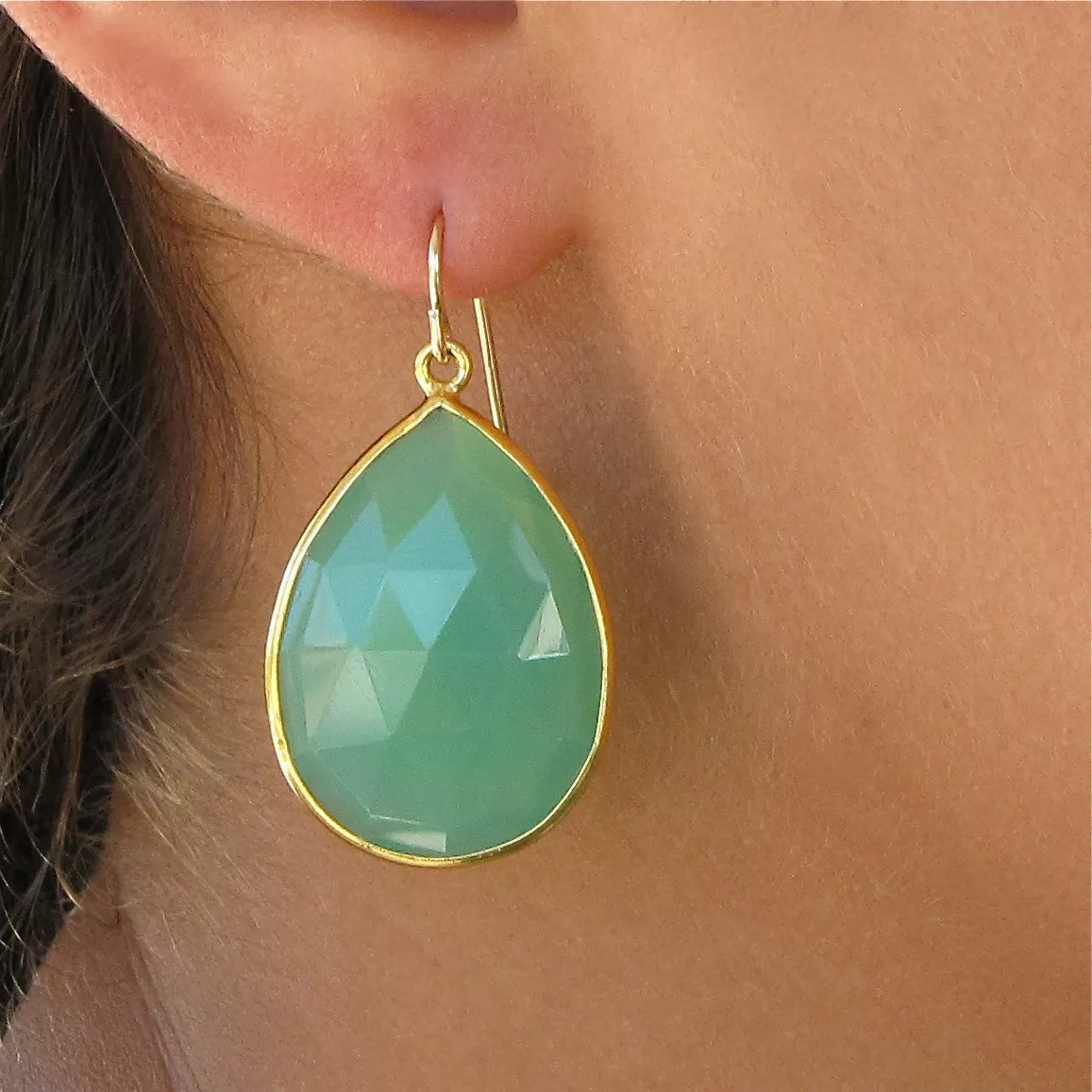 Large Aqua Chalcedony Drop Earrings