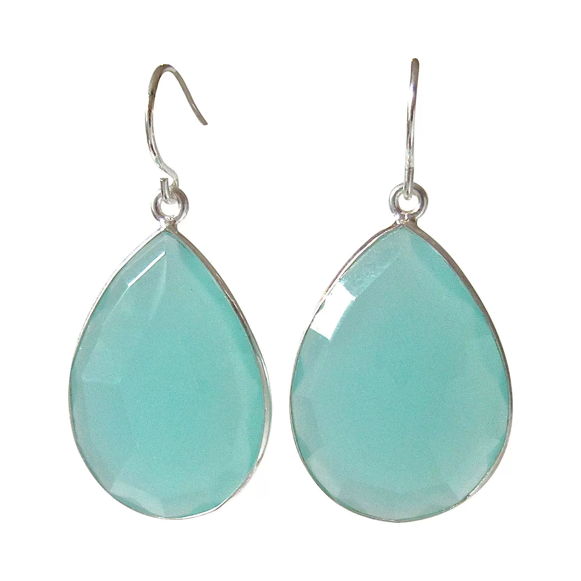 Large Aqua Chalcedony Drop Earrings