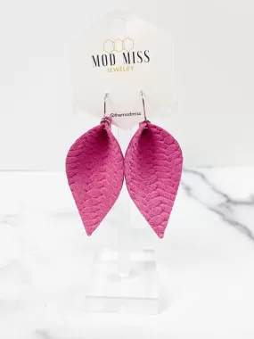 Leather Petal Earring Weaved Hot Pink