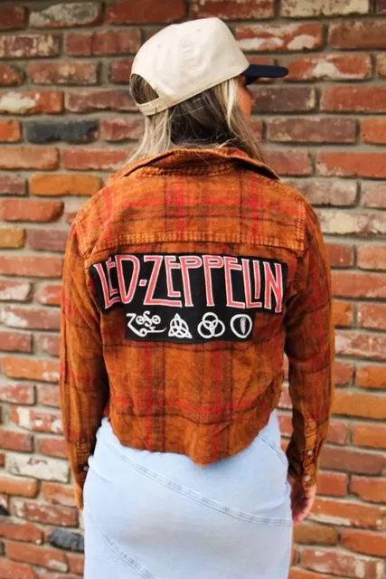 Led Zeppelin Acid Wash Cropped Flannel