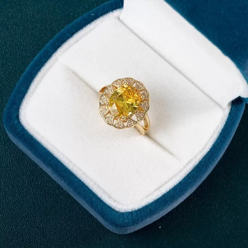 Luxury Oval Citrine Gemstone Ring - 925 Sterling Silver