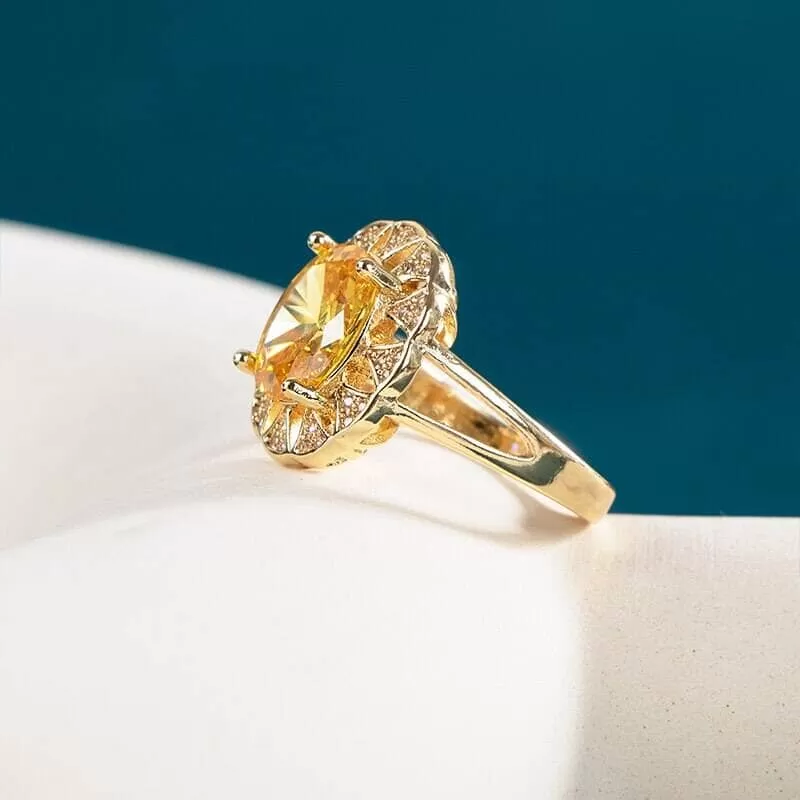 Luxury Oval Citrine Gemstone Ring - 925 Sterling Silver