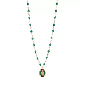 Madone resin charm Classic Gigi Emerald necklace, Rose Gold, 16.5"