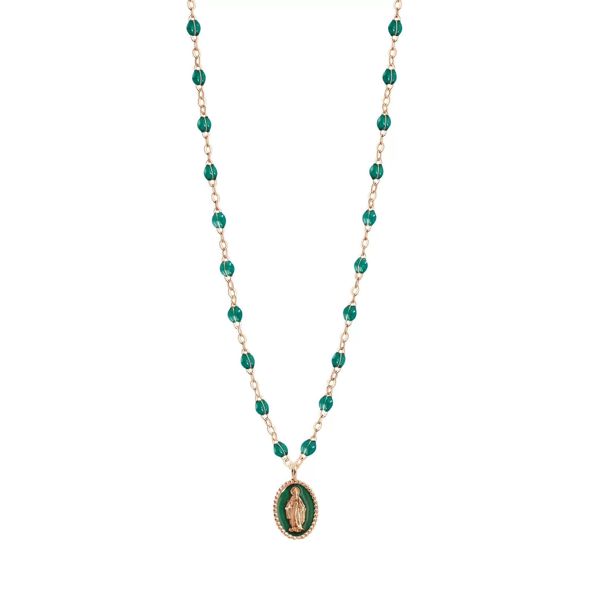 Madone resin charm Classic Gigi Emerald necklace, Rose Gold, 16.5"