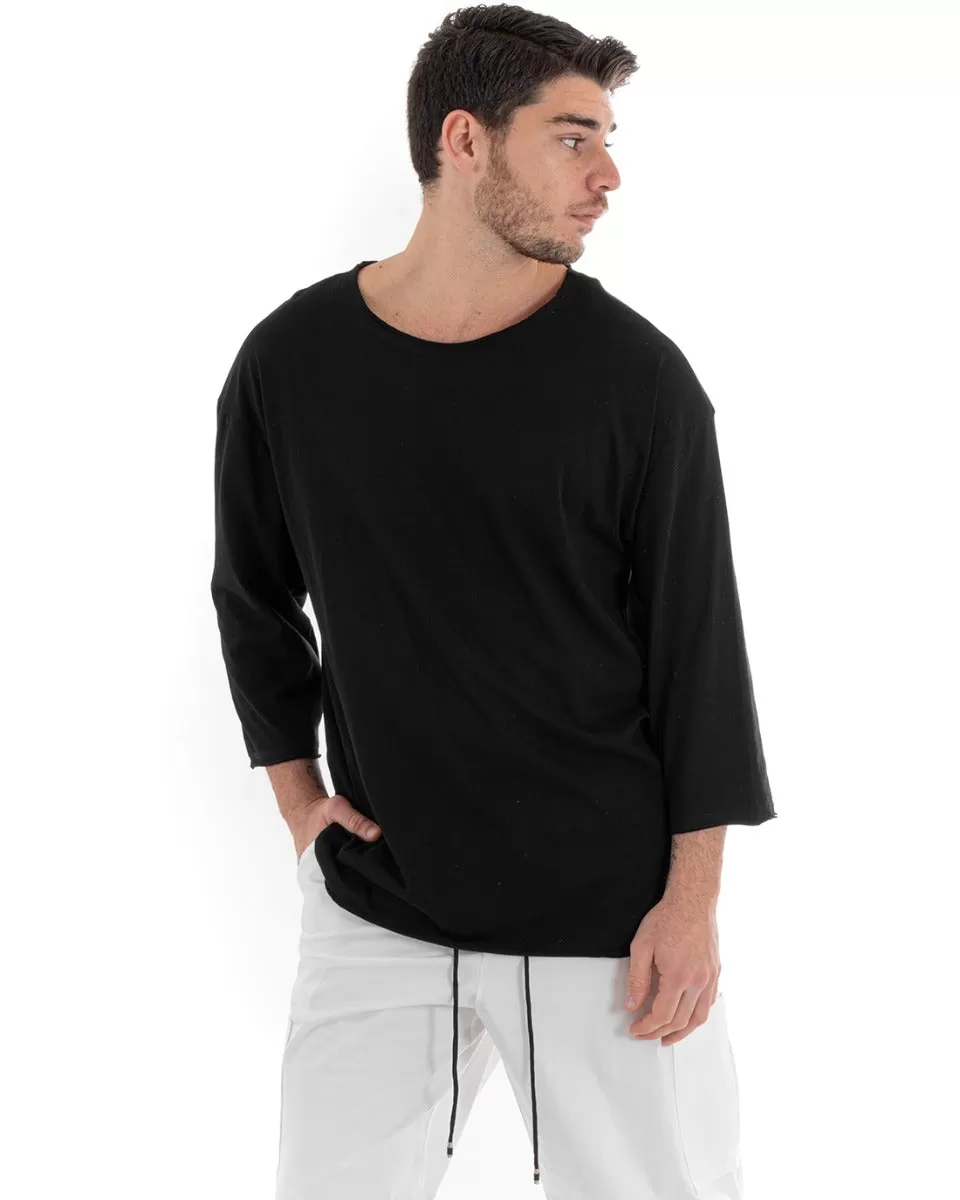 Maglia Uomo Maglioncino Manica Lunga Basic Girocollo Tinta Unita Nero Leggera GIOSAL-M2654A