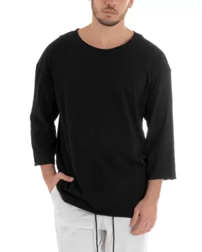 Maglia Uomo Maglioncino Manica Lunga Basic Girocollo Tinta Unita Nero Leggera GIOSAL-M2654A