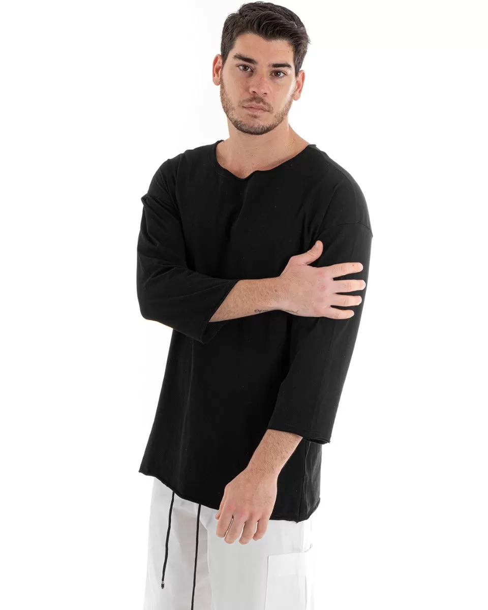 Maglia Uomo Maglioncino Manica Lunga Basic Girocollo Tinta Unita Nero Leggera GIOSAL-M2654A