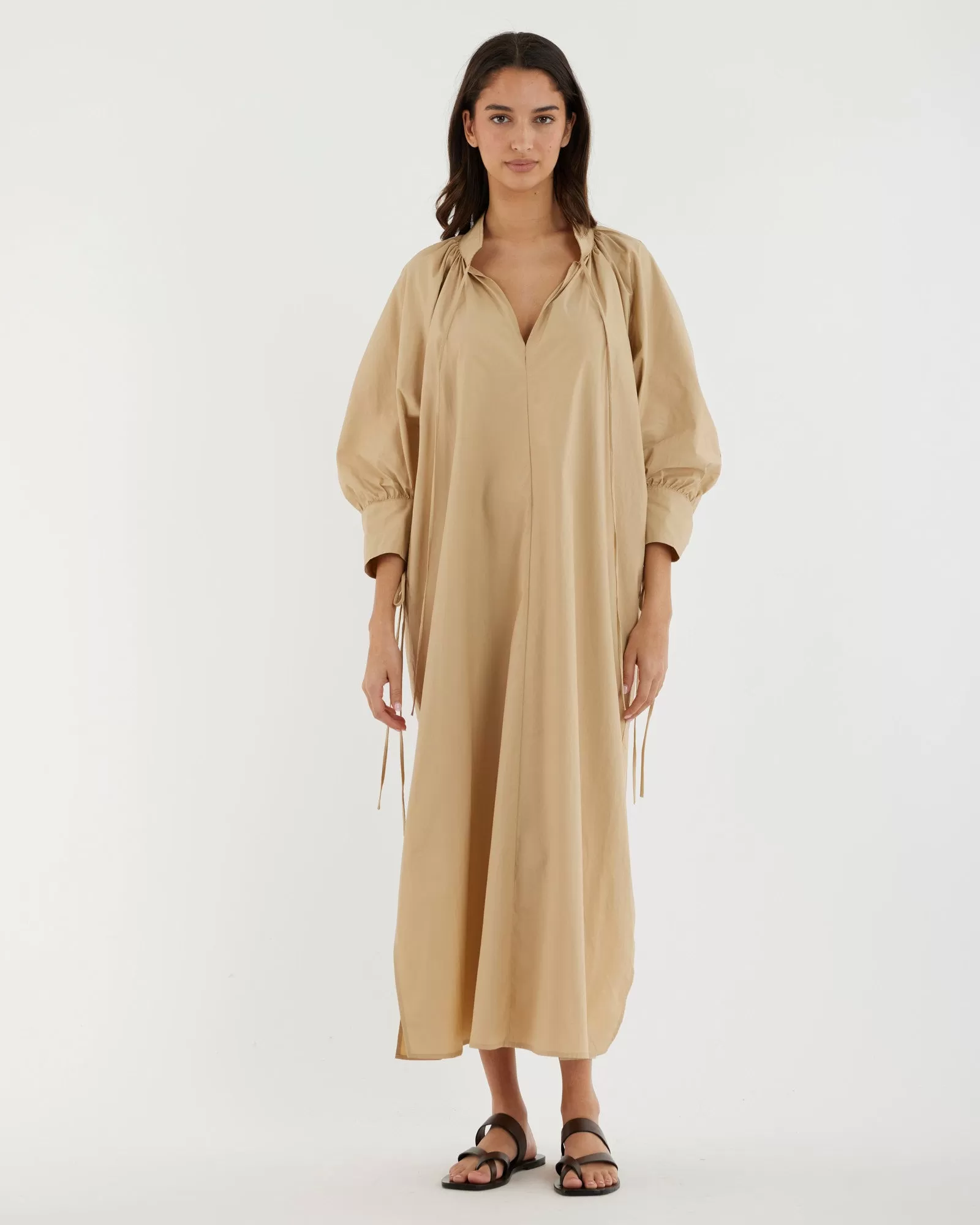 Marie Poplin Tie Dress - Sand