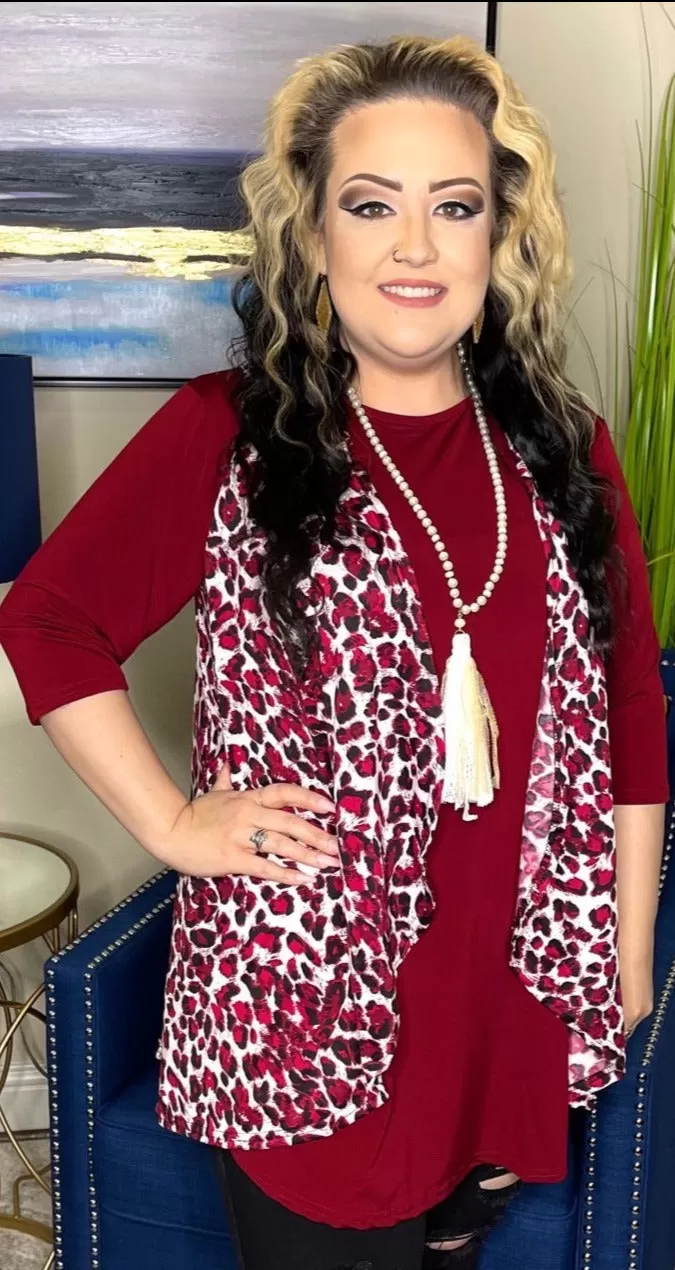 Maroon & White Leopard Vest