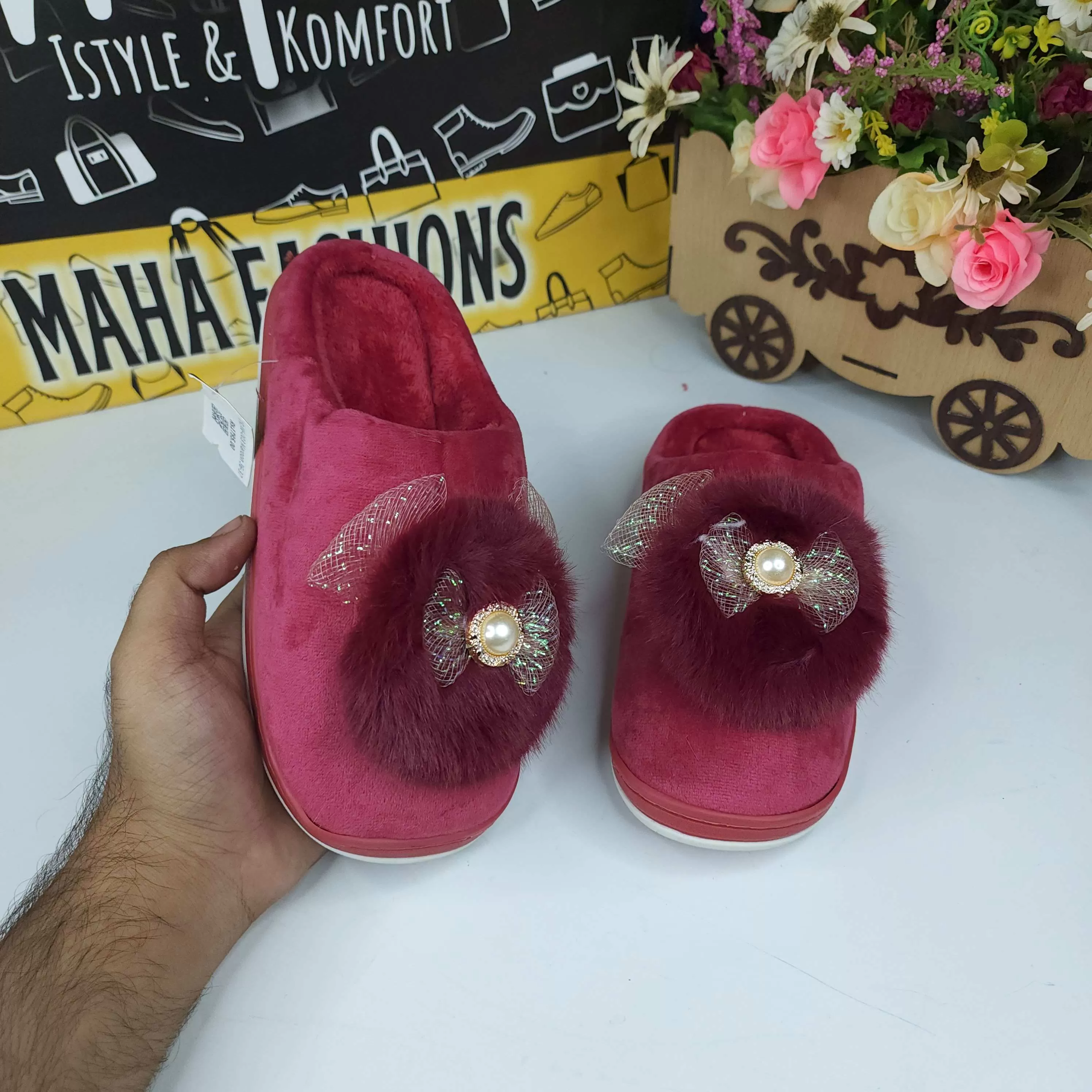 Maroon Fur Slippers