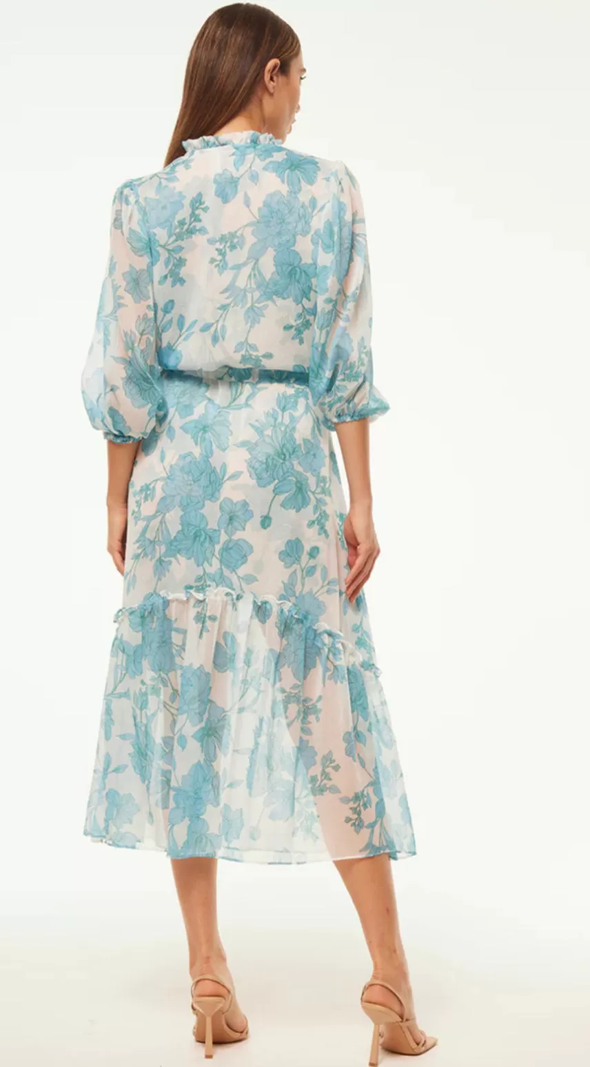 Misa - Olivia Dress - Turquoise Flora Chiffon