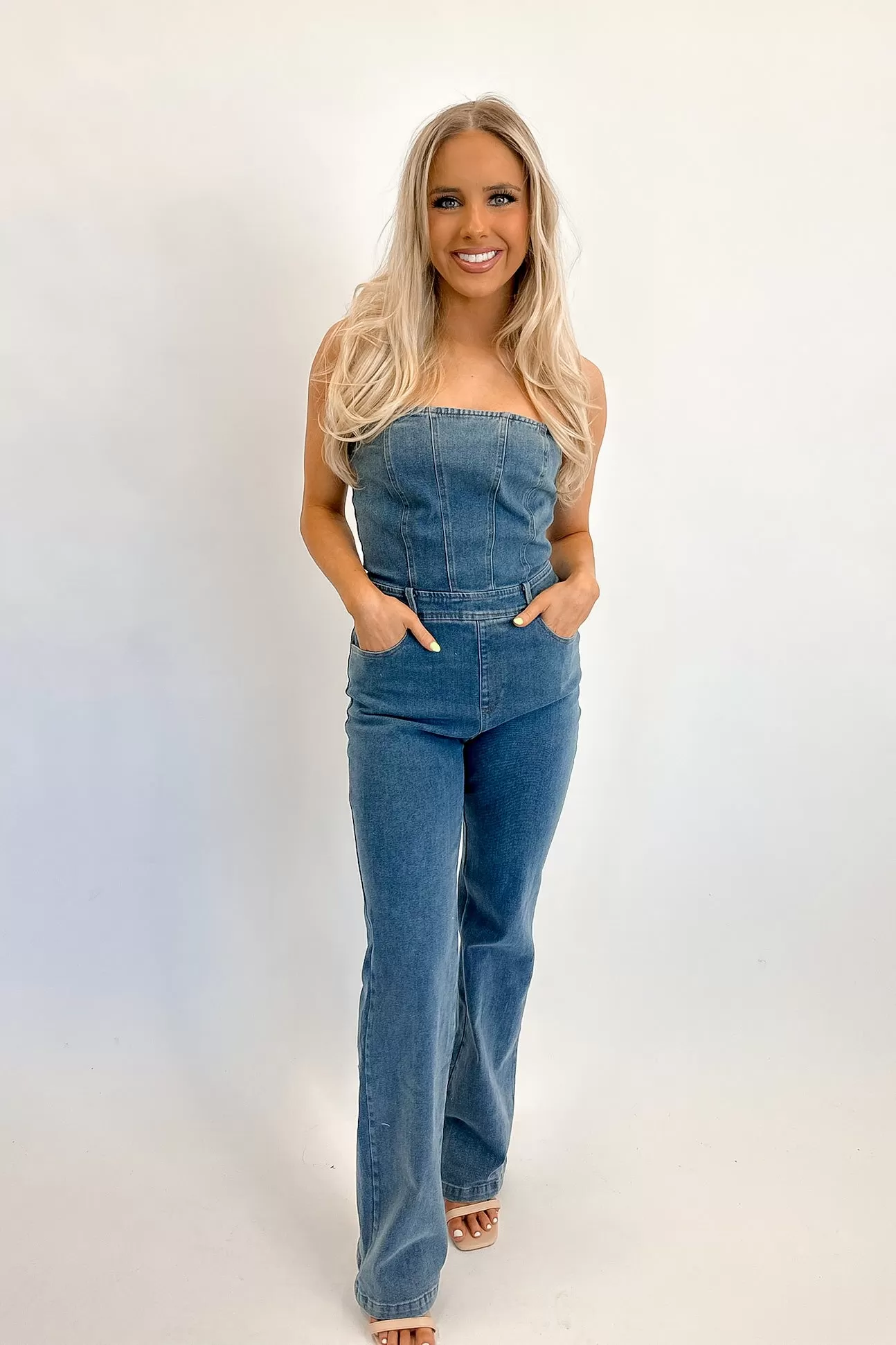 Morgan Strapless Denim Jumpsuit