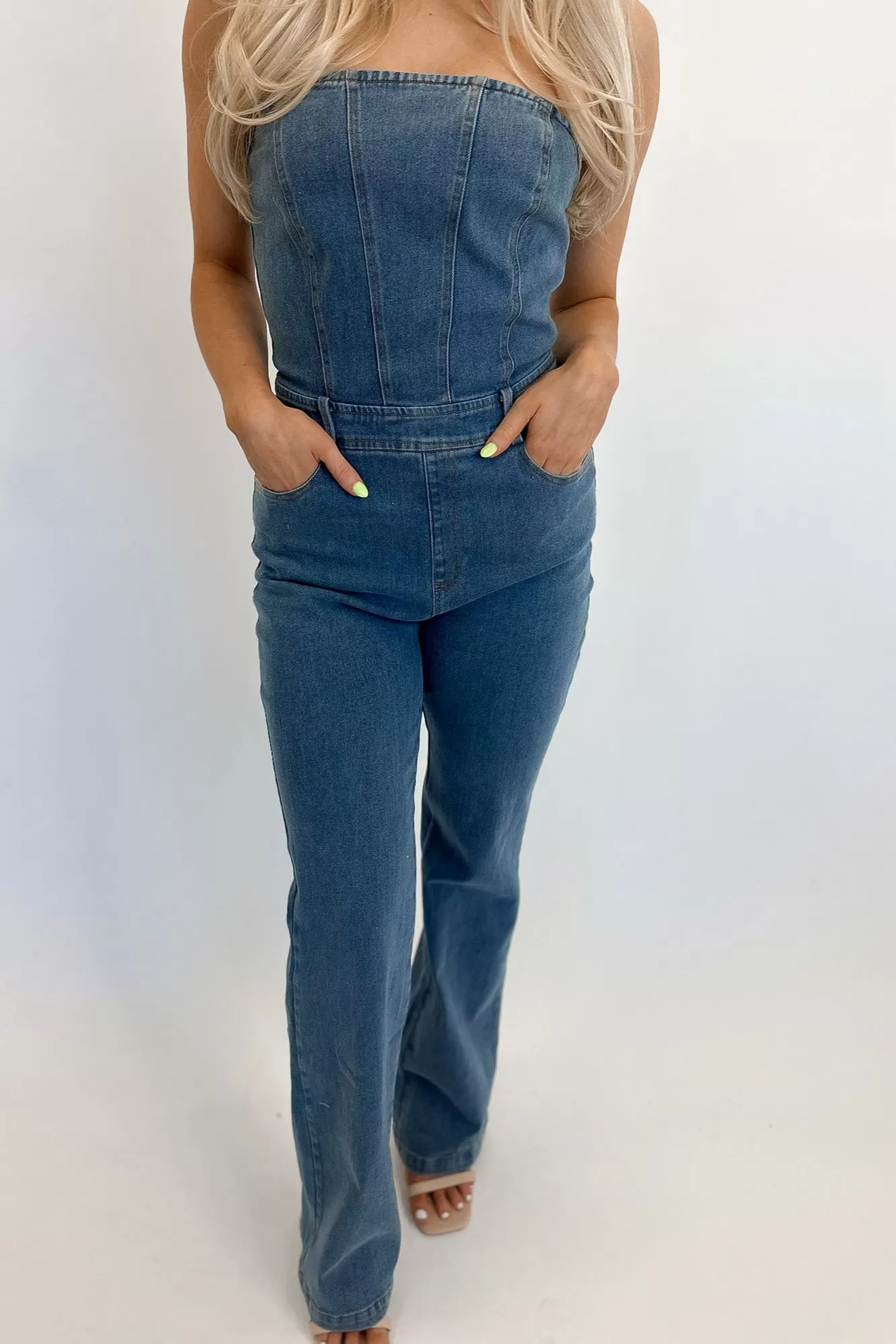 Morgan Strapless Denim Jumpsuit