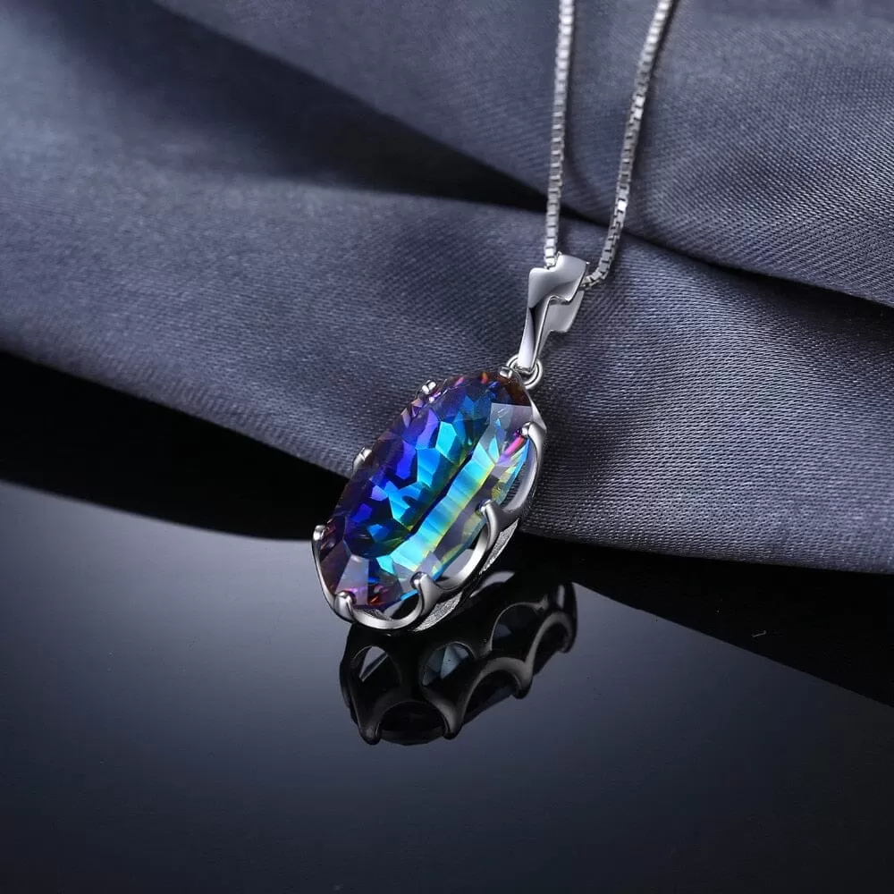 Mystical Blue Rainbow Crystal Pendant - 925 Sterling Silver ( No Chain )