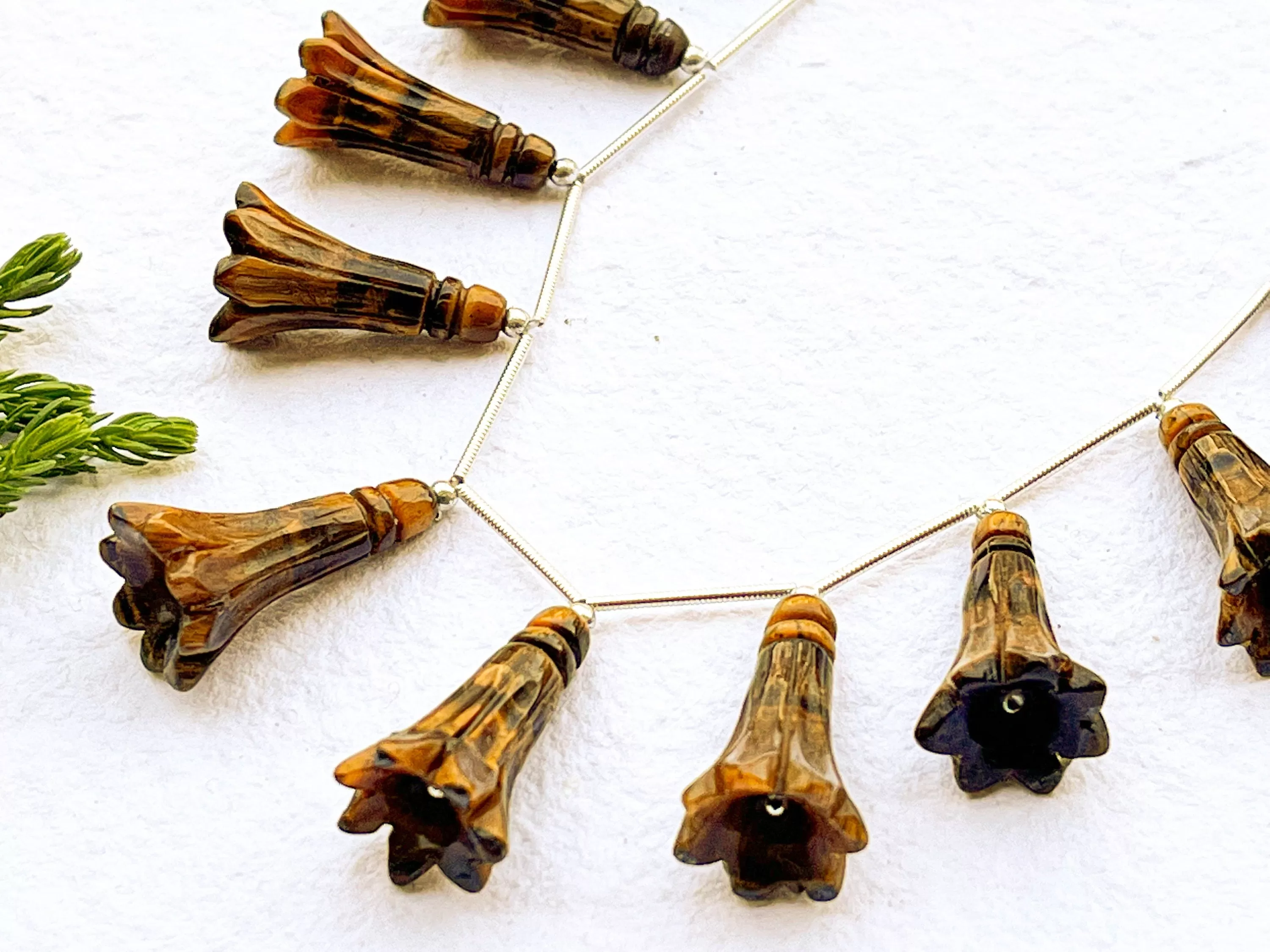 Natural TIGER EYE Flower Carving Briolette Beads