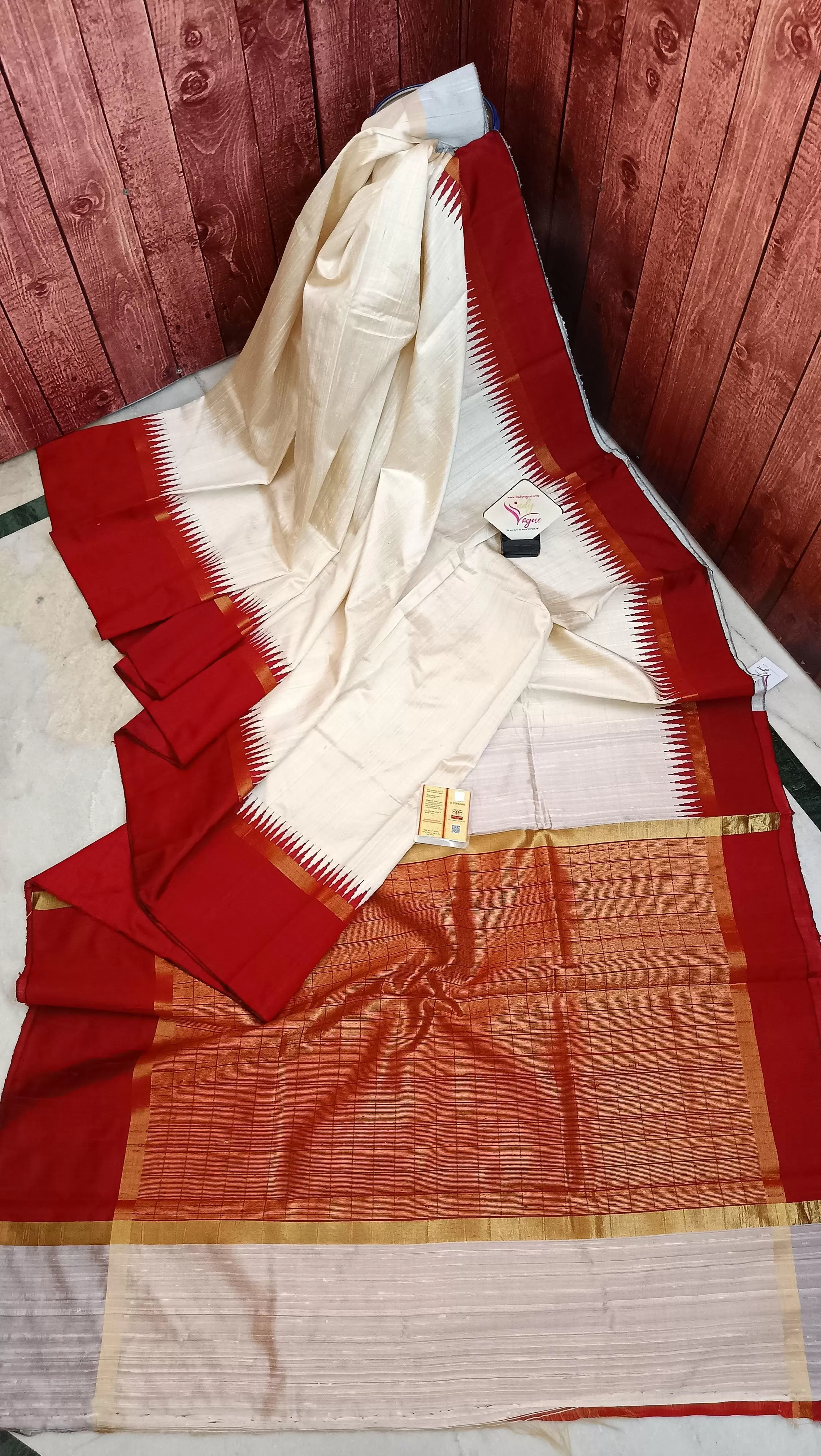 Offwhite and Reddish Maroon Color Pure Raw Silk Saree