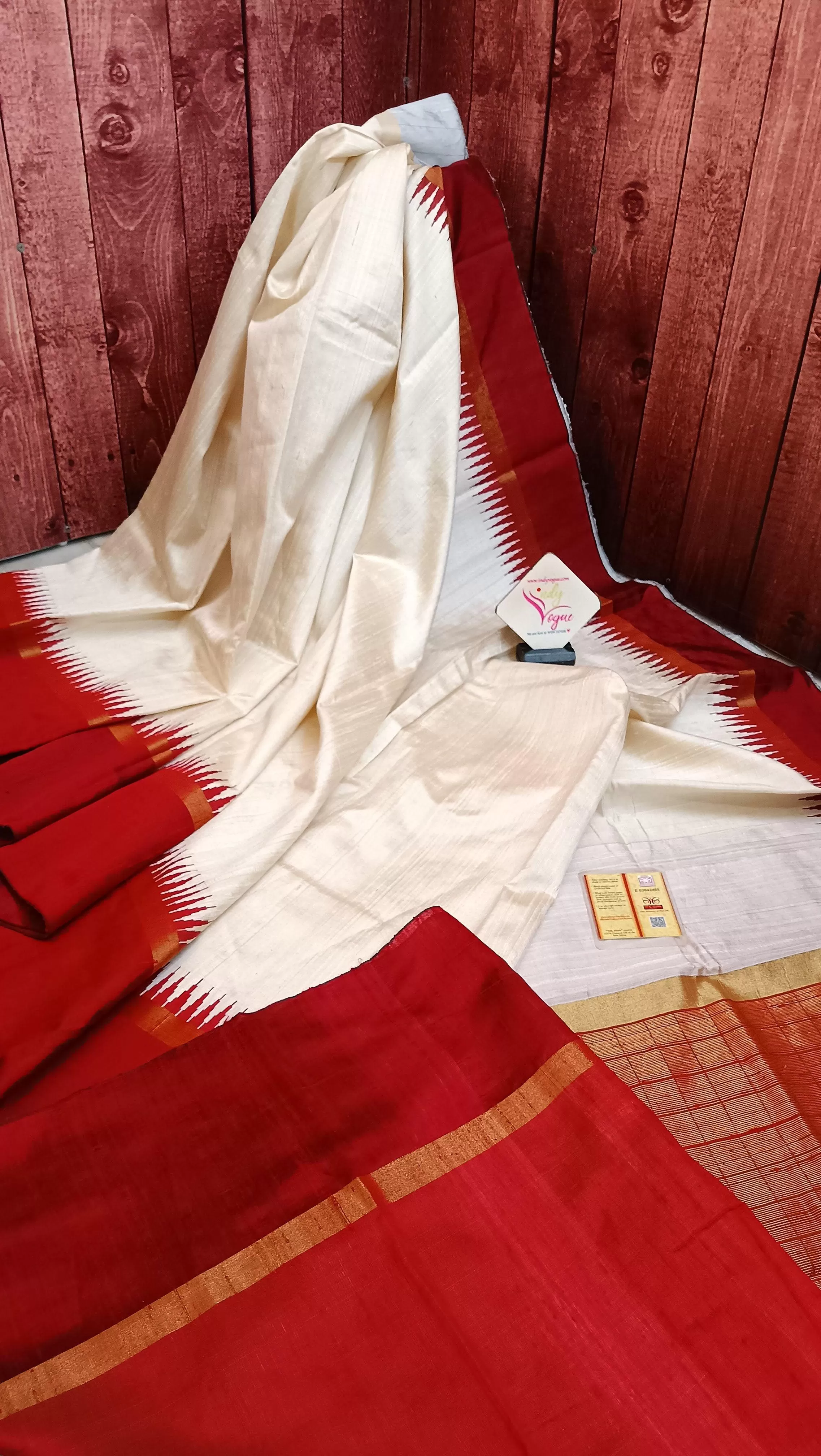 Offwhite and Reddish Maroon Color Pure Raw Silk Saree