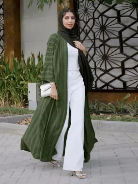 Olive Green Eid Djellaba Abaya Long Sleeve Muslim Dress