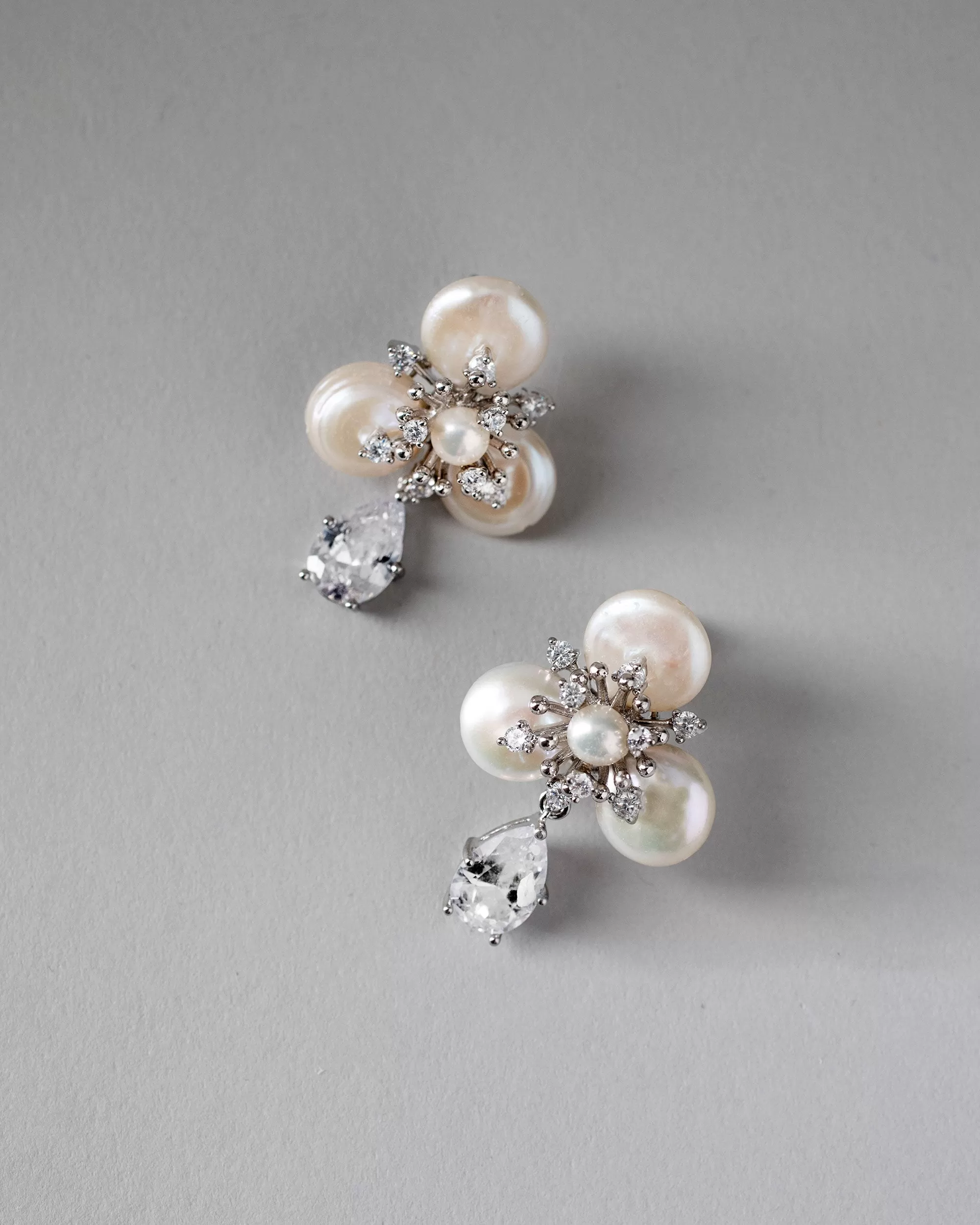 Pearl Statement Earrings with Pear Drop CZ