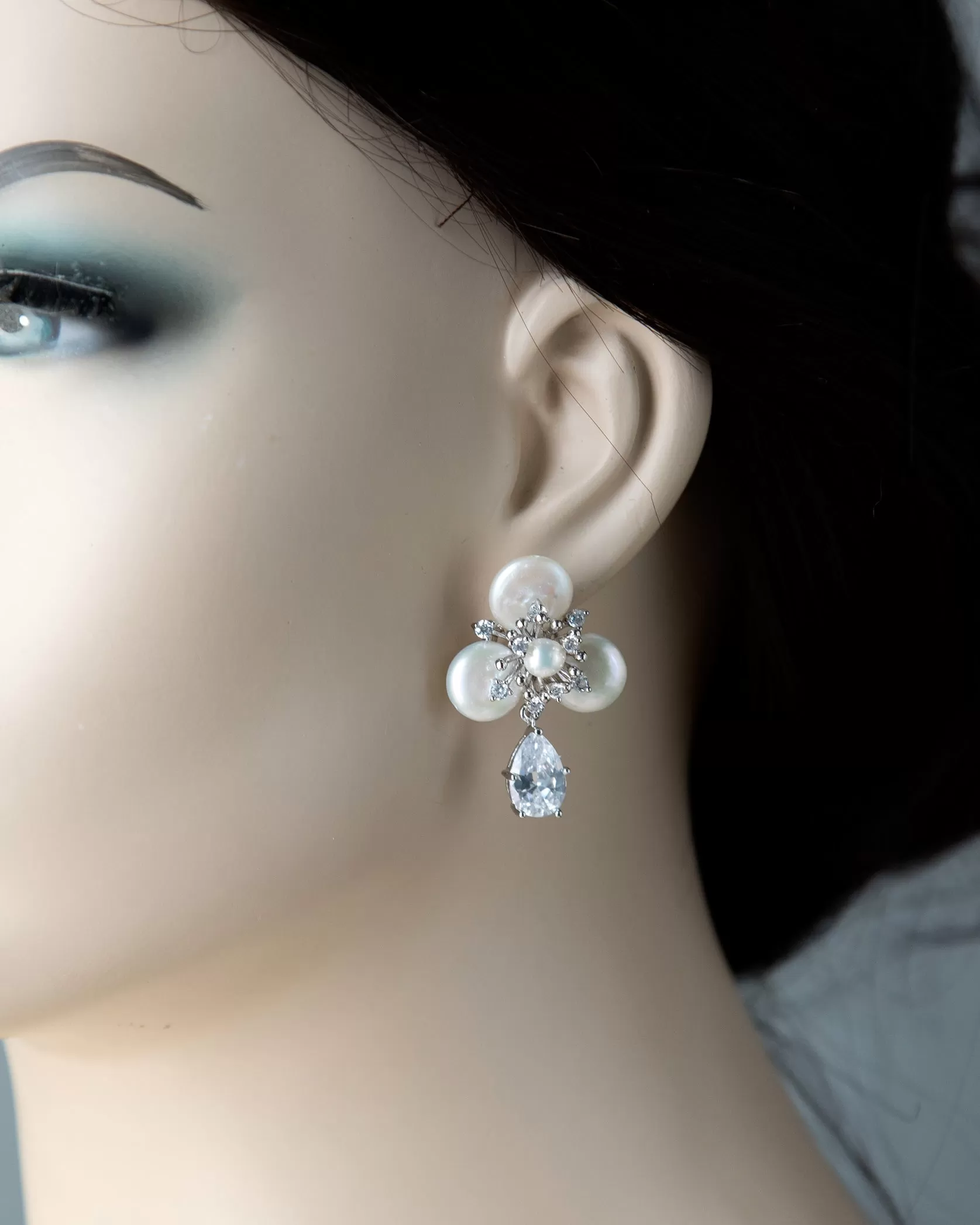 Pearl Statement Earrings with Pear Drop CZ