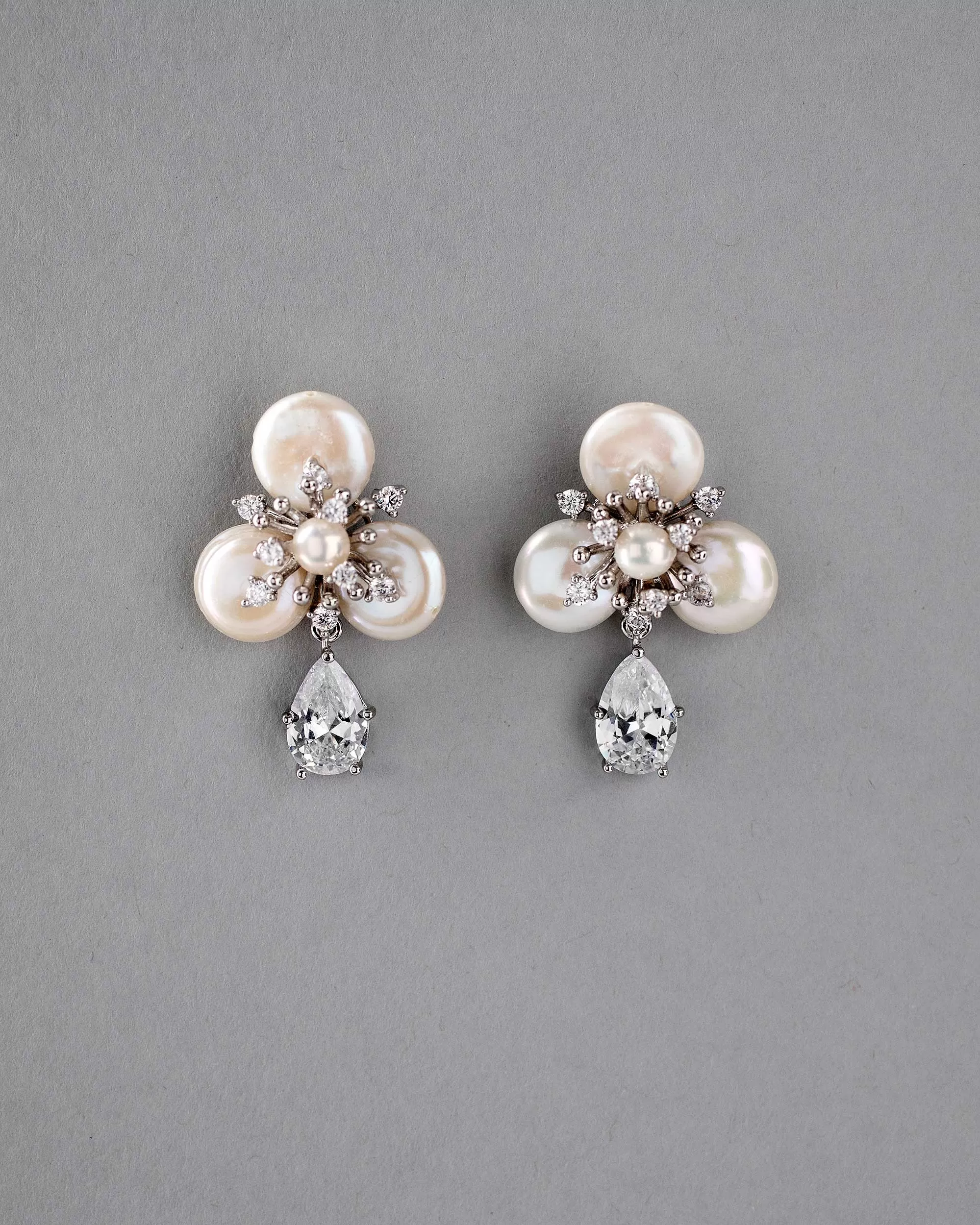 Pearl Statement Earrings with Pear Drop CZ