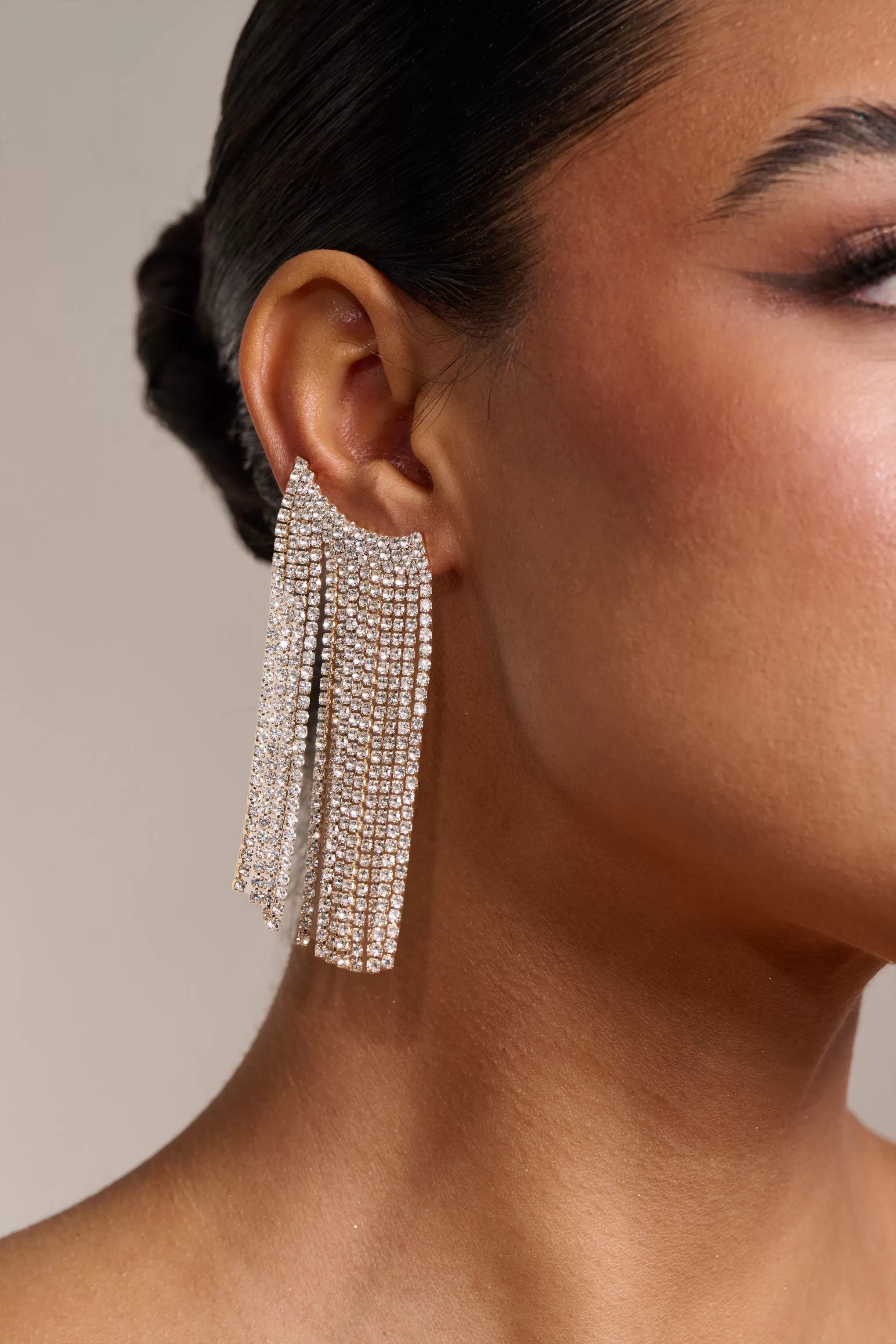 Petal | Gold Diamante Tassel Cuff Earrings