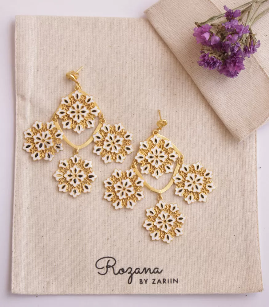 Petal Picking White Statement Earrings