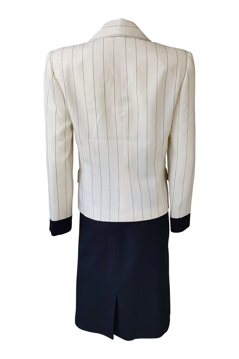 PIERRE BALMAIN Paris Cream and Black Pinstripe Vintage Skirt Suit (FR 36)