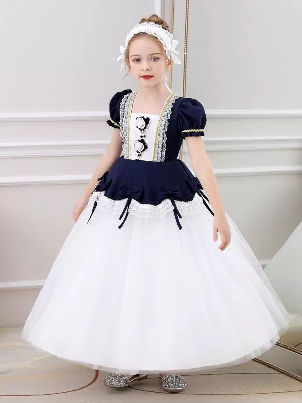 Red Country Flower Girl Dresses Square Neck Short Sleeves Ankle-Length Tulle Flowers Kids Party Dresses