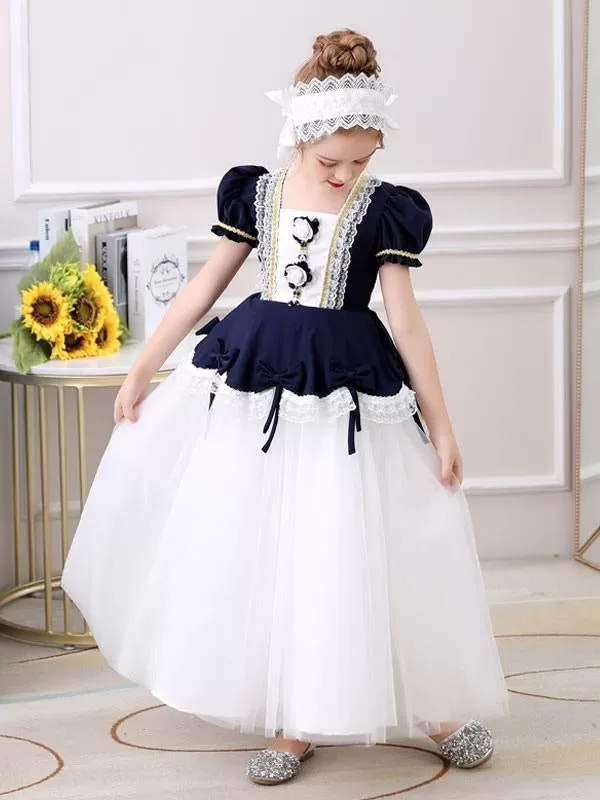 Red Country Flower Girl Dresses Square Neck Short Sleeves Ankle-Length Tulle Flowers Kids Party Dresses